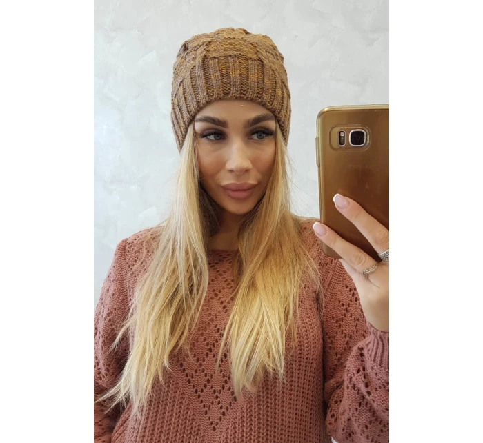 Fleecová čiapka Dolores K303 horčicová+hnedá