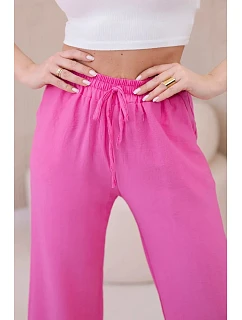 Viskózové nohavice so širokými nohavicami ružovej farby