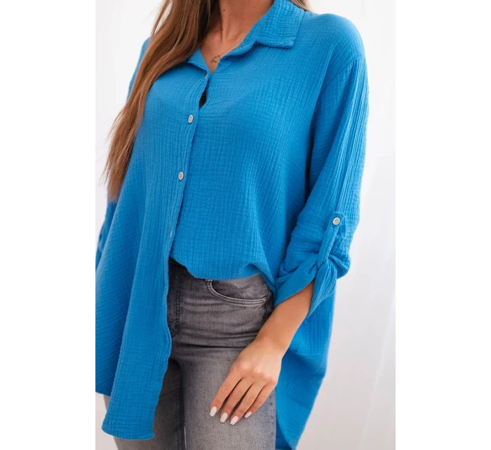 Bavlnená mušelínová košeľa tyrkysová Bavlnená mušelínová košeľa tyrkysová