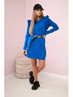 Dámské šaty s volánky a páskem chrpově modrá