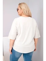 Dámská bavlněná oversize halenka Plus Size s výstřihem do V béžová
