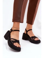 Sandały Na Platformie I Koturnie Z Eko Zamszu Czarne Nendal Sandały Na Platformie I Koturnie Z Eko Zamszu Czarne Nendal