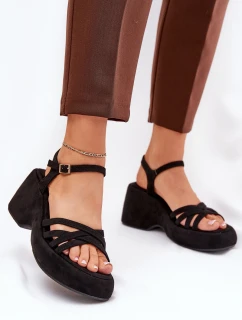 Sandály Na Platformě A Klínu Z Eko Semiše Černé model 21687601 - Boto