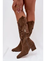 Otevřené kozačky z přírodního semiše Zazoo 3167 tmavě béžové