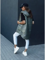 Dámská prošívaná dlouhá vesta s kapucí zelená Dstreet model 21979266 - FashionStreet