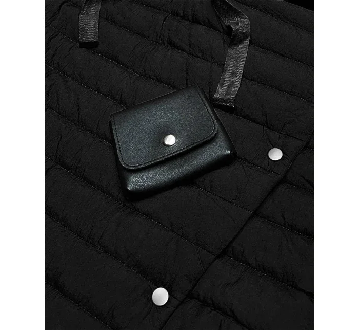 Dámska dlhá čierna prešívaná vesta (JIN219)