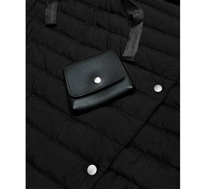 Dámska dlhá čierna prešívaná vesta (JIN219)