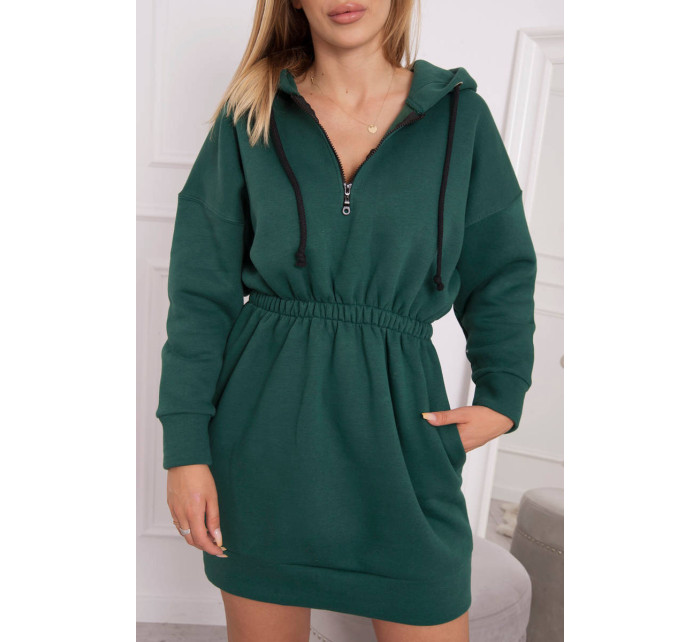 Zateplené šaty s kapucňou tmavo zelené