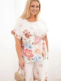 Dámsky plus size set z viskózy s geometrickou potlačou fuchsiovej farby