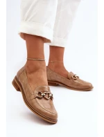 Skórzane Damskie Lakierowane Mokasyny Laura Messi 2760 Brązowe