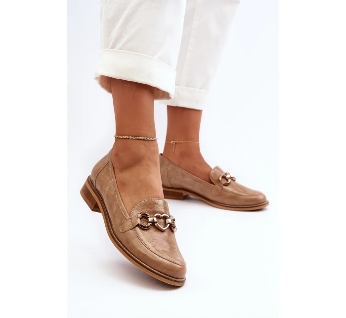 Skórzane Damskie Lakierowane Mokasyny Laura Messi 2760 Brązowe