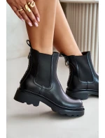 Skórzane Botki Sztyblety Z Ozdobnym Łańcuchem Ocieplane D&A JC42-86 Czarne
