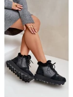 Skórzane Sneakersy Trapery Damskie Z Futerkiem Na Platformie Big Star OO274A329 Czarne Skórzane Sneakersy Trapery Damskie Z Futerkiem Na Platformie Big Star OO274A329 Czarne
