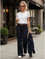 Dámske široké džínsy s opaskom tmavomodré FashionStreet UY2926