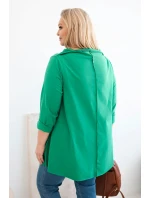 Dámske Plus veľkosť bavlnená blúzka asymetrické s valcované rukávy zelená