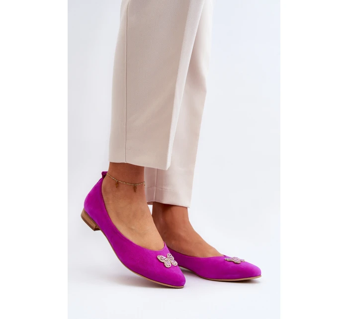 Zazoo 2887 Zamszowe Baleriny Z Ozdobnym Motylem Fuksja