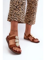 Sandały Damskie Płaskie Z Ozdobami Sergio Leone SK072H Brązowe