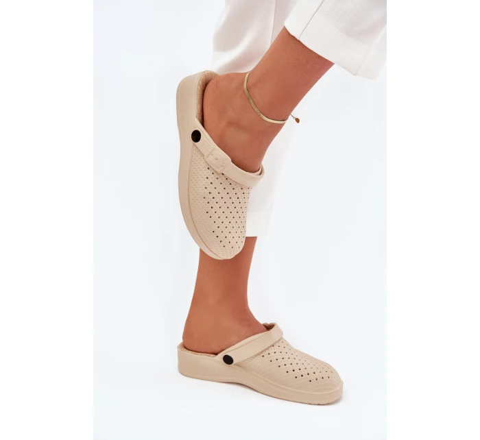 Piankowe Klapki Chodaki Damskie Beżowe Faylina Piankowe Klapki Chodaki Damskie Beżowe Faylina