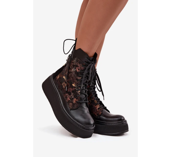 Skórzane Botki Na Platformie Maciejka 07086-01 Czarne