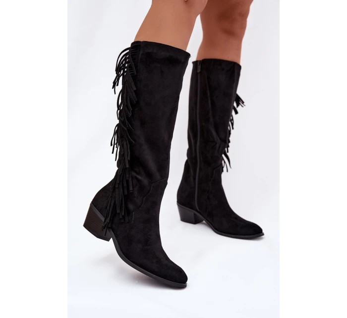 Kovbojské čižmy Firlina - čierne, zateplené so strapcami Kovbojské čižmy Firlina - čierne, zateplené so strapcami