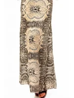 Letné dámske šaty s elegantným potlačou dlhé čierno-ecru - Farebná / S - SWEEWE