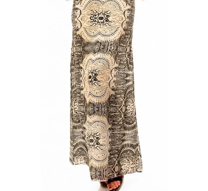 Letné dámske šaty s elegantným potlačou dlhé čierno-ecru - Farebná / S - SWEEWE