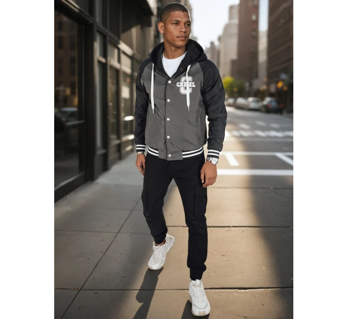 Pánska bunda bomber s kapucňou sivá FashionStreet TX5017