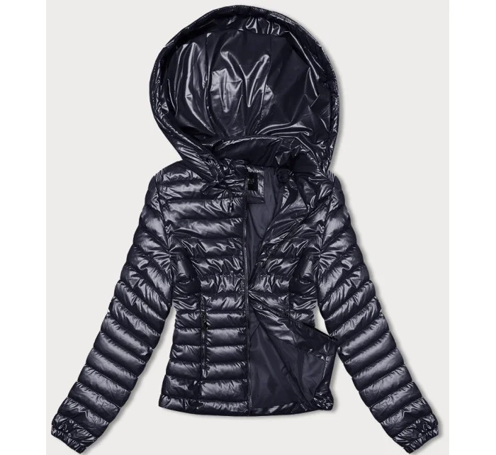 Tmavomodrá dámska prešívaná bunda s kapucňou (16M9106-215)