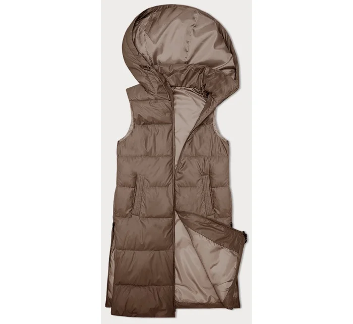 Tmavě béžová prošívaná péřová dámská vesta model 19456801 - S'WEST Tmavě béžová prošívaná péřová dámská vesta model 19456801 - S'WEST