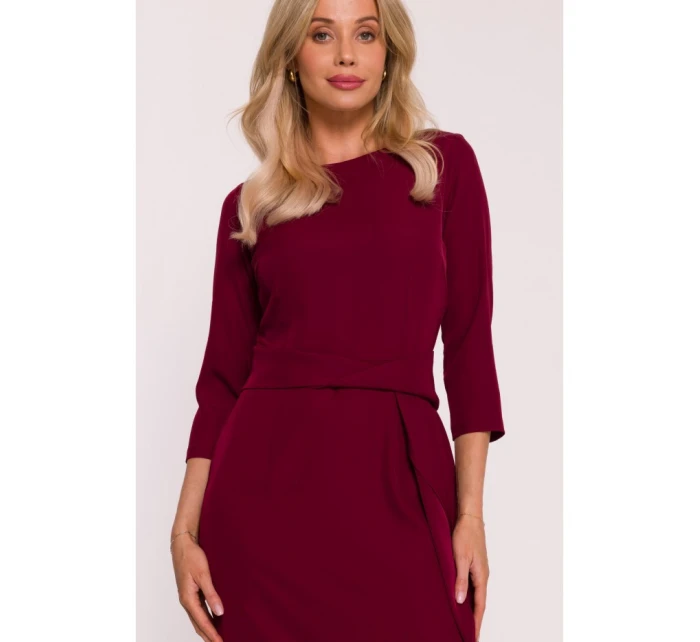 Šaty s volánkem model 21787046 bordó - STYLOVE