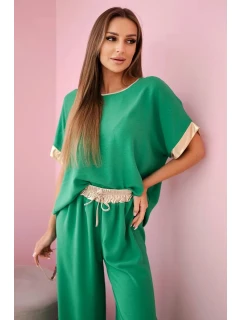 Viskózová súprava so zlatým lemovaním zelená