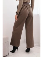 Dámské elegantní kalhoty s páskem a širokou nohavicí fango Dámské elegantní kalhoty s páskem a širokou nohavicí fango