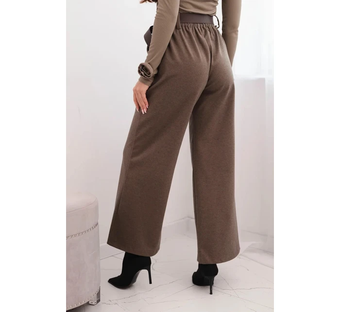 Dámské elegantní kalhoty s páskem a širokou nohavicí fango Dámské elegantní kalhoty s páskem a širokou nohavicí fango