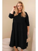 Dámská bavlněná Plus Size šaty s volány a ohrnutým rukávem černá