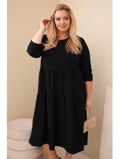 Dámská bavlněná Plus Size šaty s volány a ohrnutým rukávem černá