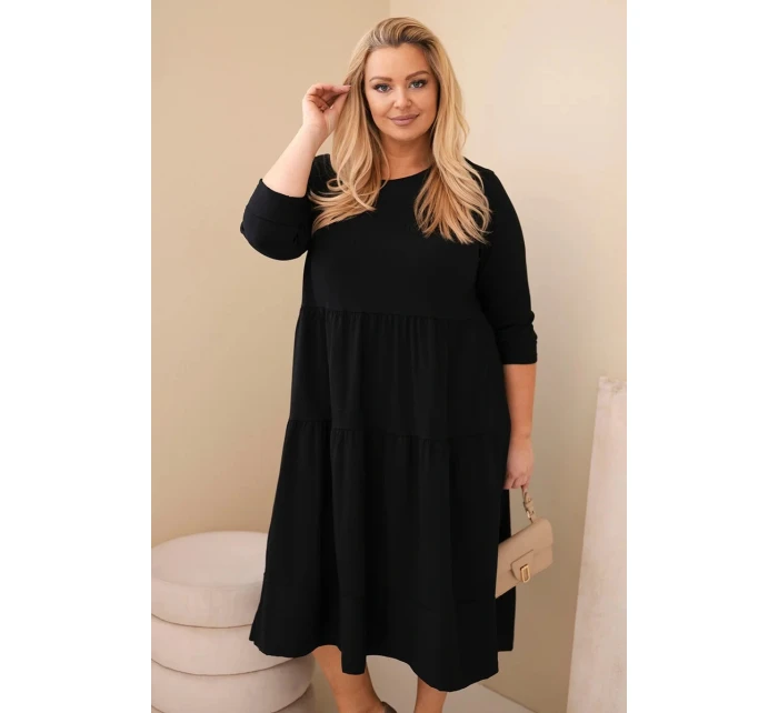 Dámská bavlněná Plus Size šaty s volány a ohrnutým rukávem černá