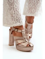 Sandały Damskie Na Słupku Skórzane Maciejka 06050-25 Złote
