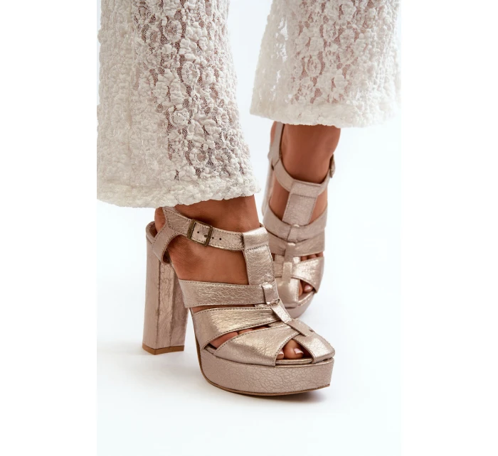 Sandały Damskie Na Słupku Skórzane Maciejka 06050-25 Złote