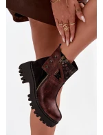 Kožené zateplené kotníkové boty na platformě a plochém podpatku model 21725100 hnědé - Maciejka