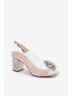 Průhledné Sandály na Podpatku S Krystaly D&A MR61-9013 Stříbrné