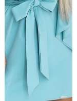 model 22015591 SOFIA Motýlí šaty se zavazováním v pase pastelově tyrkysové - numoco