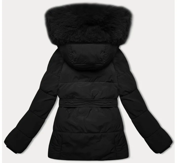 Černá bunda pro přechodné období s páskem model 21248557 - J.STYLE