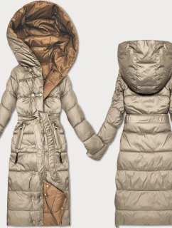 Obojstranná zimná bunda s pruhom Minority béžovo-hnedá (M2-6519-62+301)