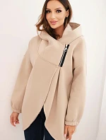 Dámska mikina s kapucňou a asymetrickým zipsom béžová