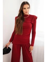 Dámská souprava z bavlny s model 21472127 a kalhotami s širokým nohavicí bordový - K-Fashion