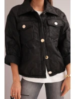 Dámská jarní prošívaná bunda s květinovým vzorem černá