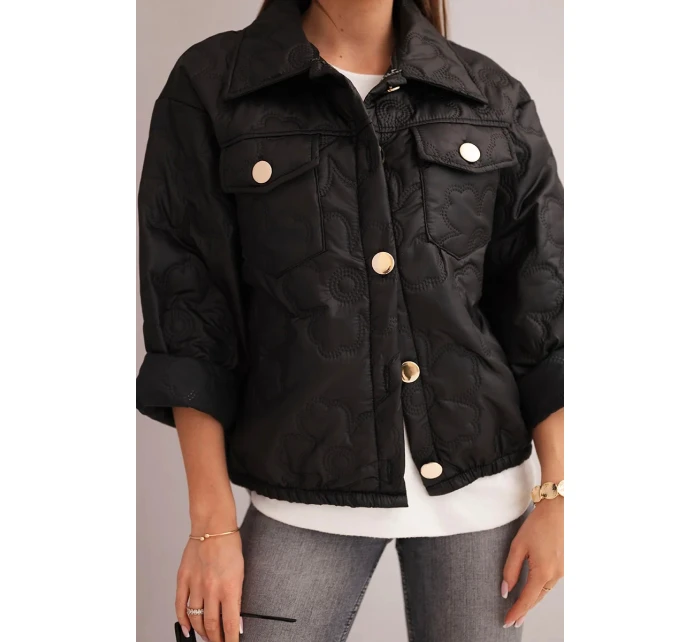 Dámská jarní prošívaná bunda s květinovým vzorem černá