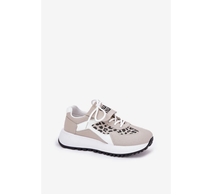 Buty Sportowe Sneakersy Damskie Na Platformie Panterka Biało-Beżowe Pumbes Buty Sportowe Sneakersy Damskie Na Platformie Panterka Biało-Beżowe Pumbes