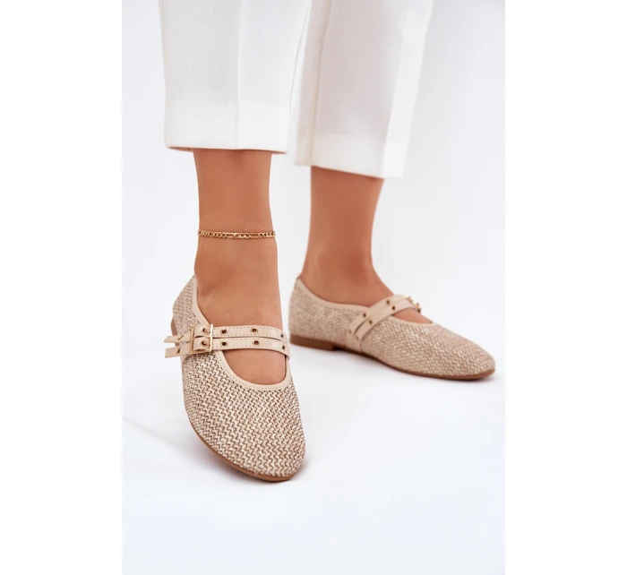 Baleriny Z Plecionką I Paskami Beżowe Partheda Baleriny Z Plecionką I Paskami Beżowe Partheda