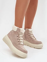 Semišové zimné topánky pre ženy s kožušinou na platforme Vinceza 95354 beige